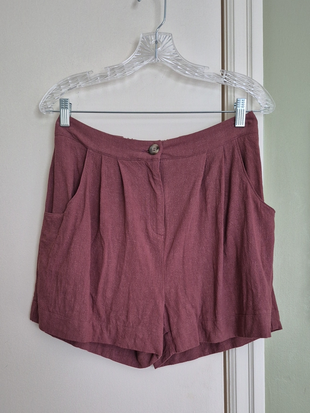 Meemoza Viscose-Linen High-Waist Pleated Shorts, Pockets, S-M
